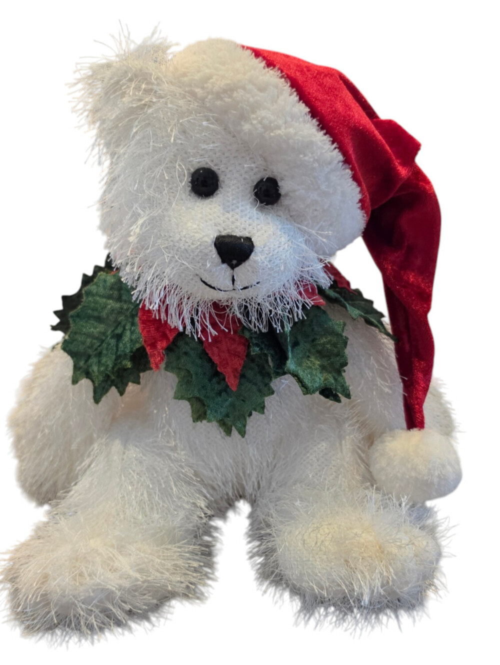 Aurora Mistletoe Teddy Bear White Christmas Plush Stuffed Animal With Santa Hat